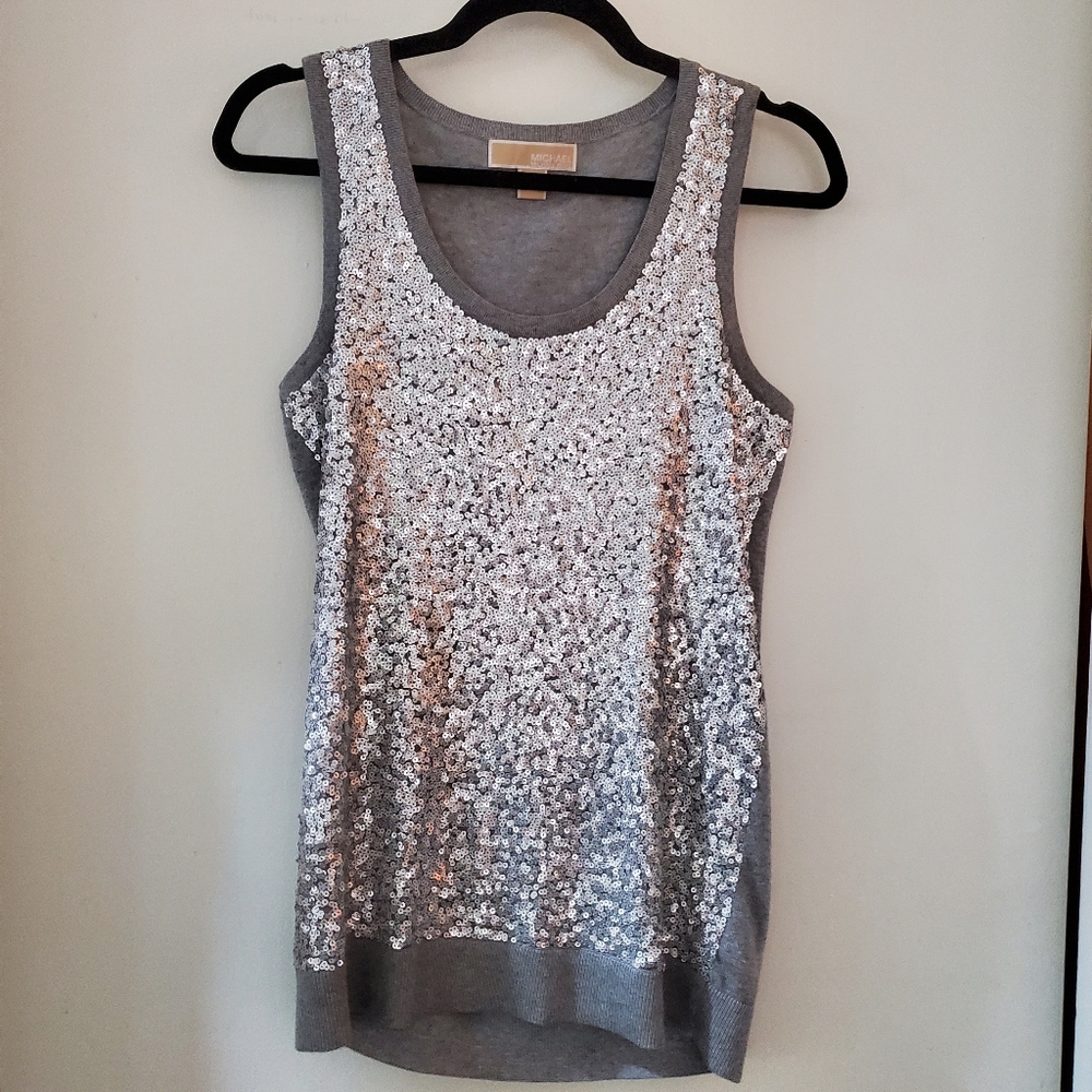 Michael Kors silver gray sequin tank top, size small, beautiful, EUC